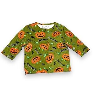 Onque Casuals Halloween Top Pumpkins Bats Orange Green Snap Front Size XL